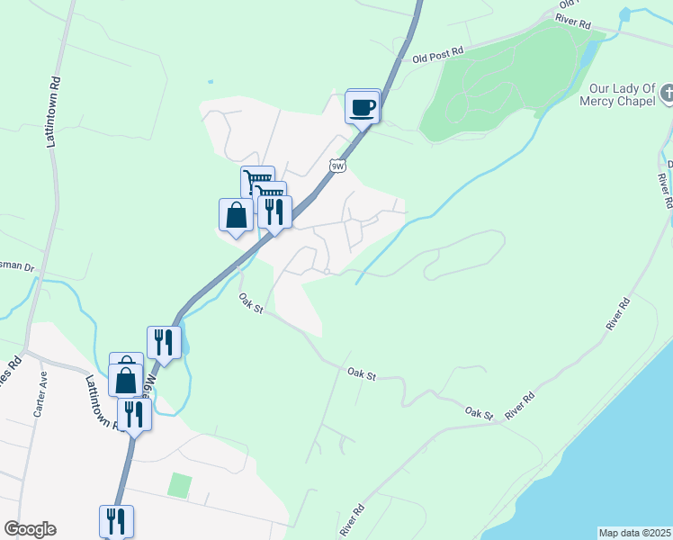 map of restaurants, bars, coffee shops, grocery stores, and more near 1 Kayla Court in Newburgh