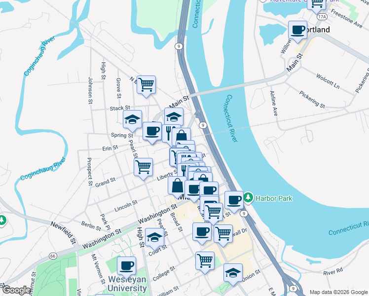 map of restaurants, bars, coffee shops, grocery stores, and more near 675 Connecticut 66 in Middletown