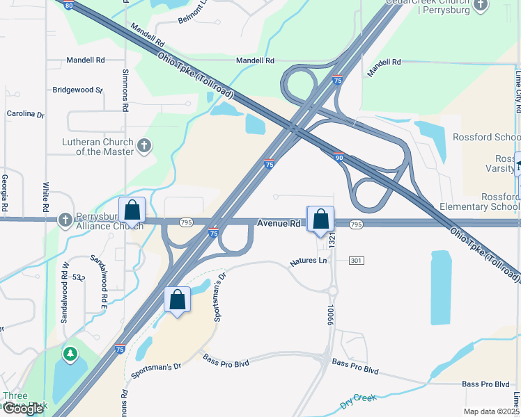 map of restaurants, bars, coffee shops, grocery stores, and more near 9789 Clark Drive in Rossford