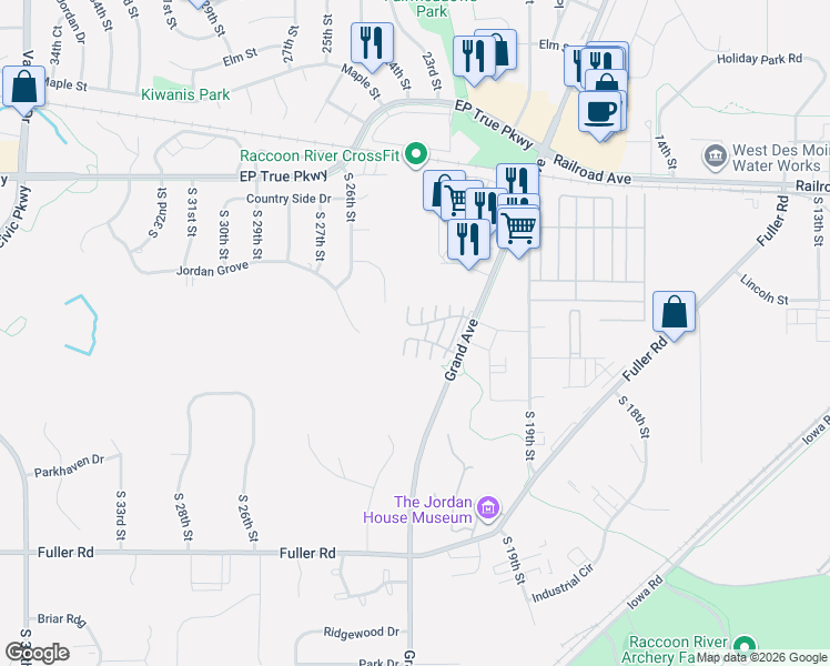 map of restaurants, bars, coffee shops, grocery stores, and more near 2259 Grand Avenue in West Des Moines