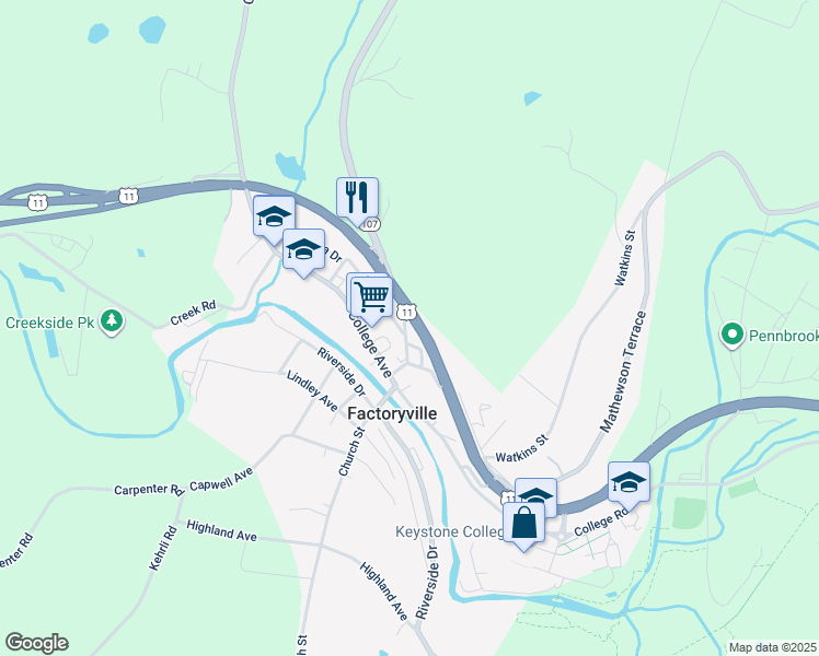 map of restaurants, bars, coffee shops, grocery stores, and more near in Factoryville