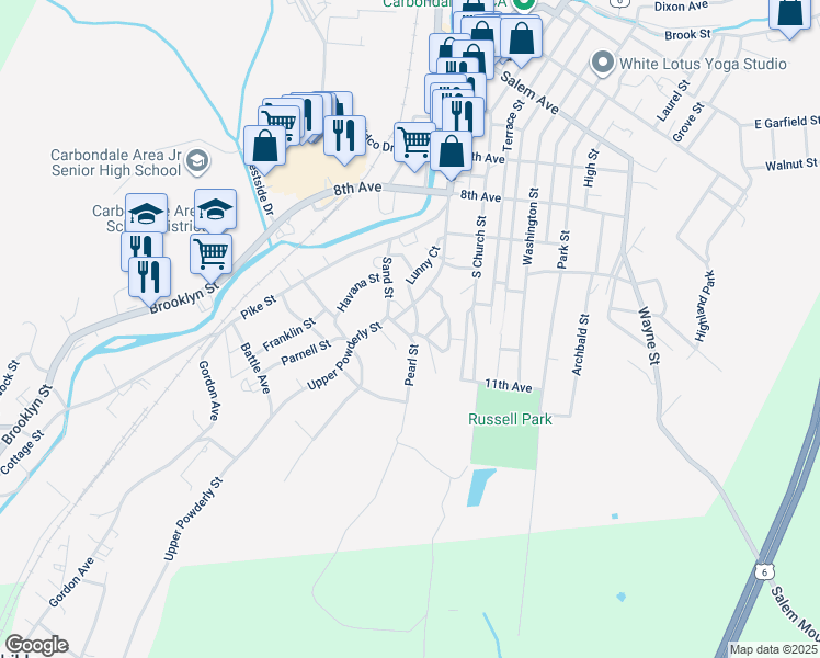 map of restaurants, bars, coffee shops, grocery stores, and more near 23 Columbia Heights in Carbondale