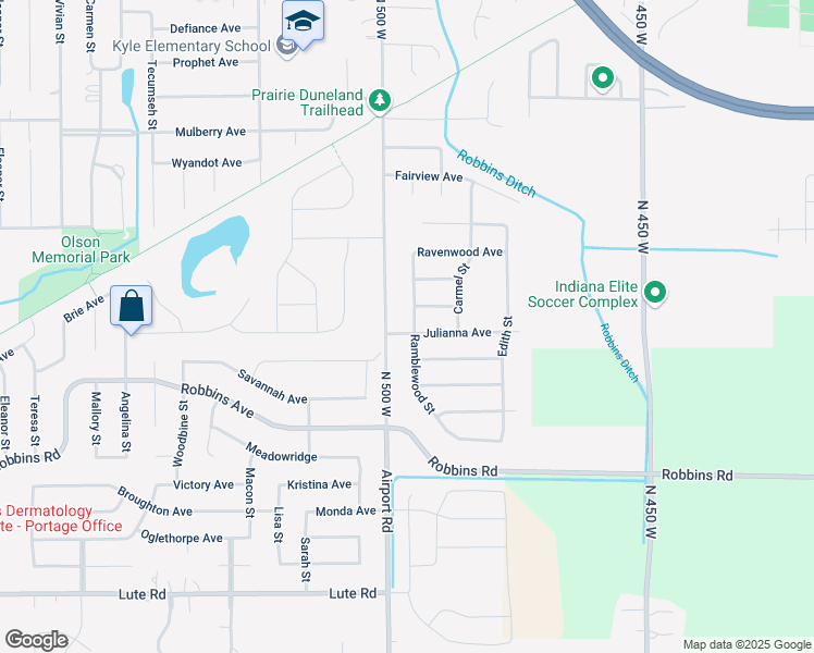 map of restaurants, bars, coffee shops, grocery stores, and more near 2972 Ramblewood Street in Portage