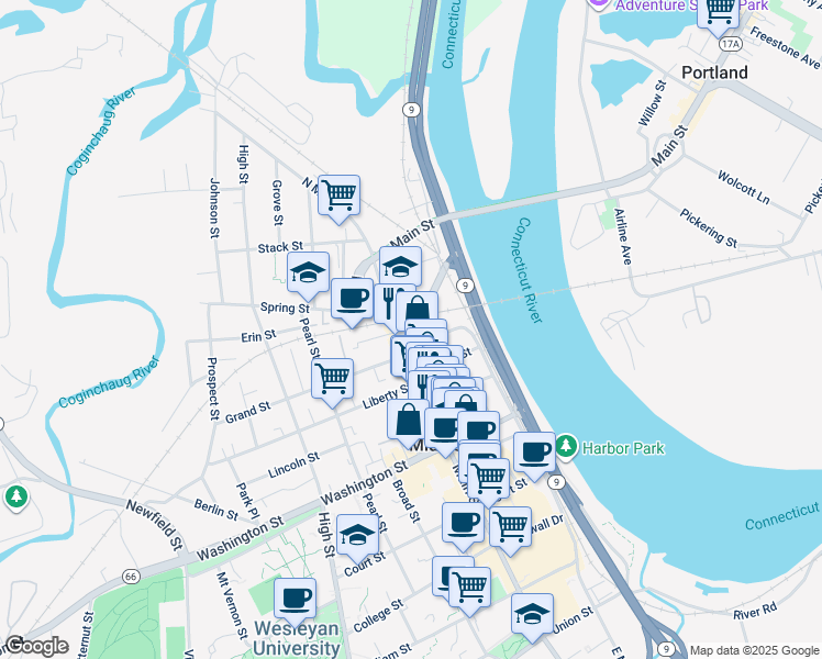 map of restaurants, bars, coffee shops, grocery stores, and more near 675 Connecticut 66 in Middletown