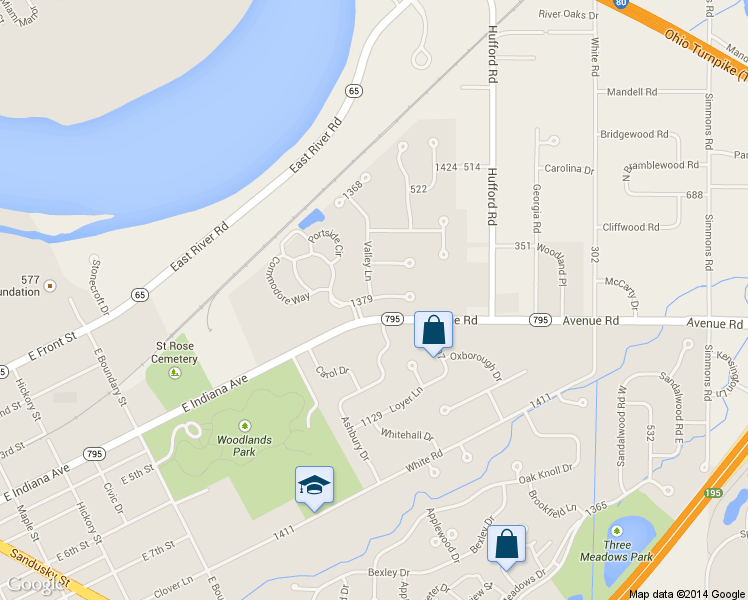 map of restaurants, bars, coffee shops, grocery stores, and more near 1000 Valley Bluff Drive in Perrysburg