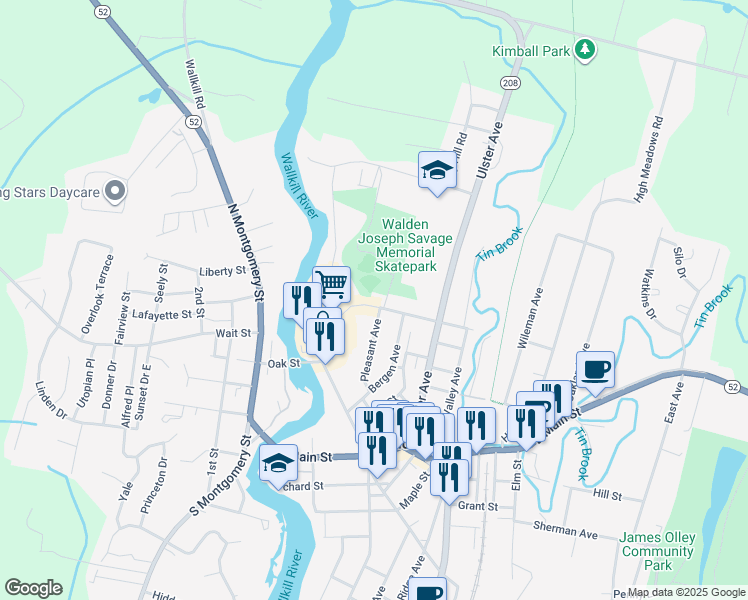 map of restaurants, bars, coffee shops, grocery stores, and more near 54 Albany Avenue in Walden