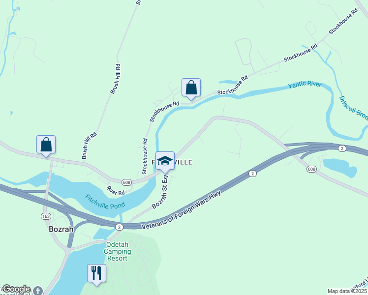 map of restaurants, bars, coffee shops, grocery stores, and more near 185 Fitchville Road in Bozrah