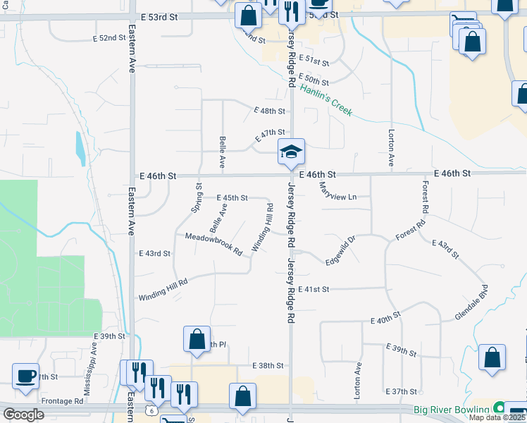 map of restaurants, bars, coffee shops, grocery stores, and more near 4445 Winding Hill Road in Davenport