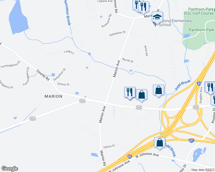 map of restaurants, bars, coffee shops, grocery stores, and more near 1177 Marion Avenue in Southington