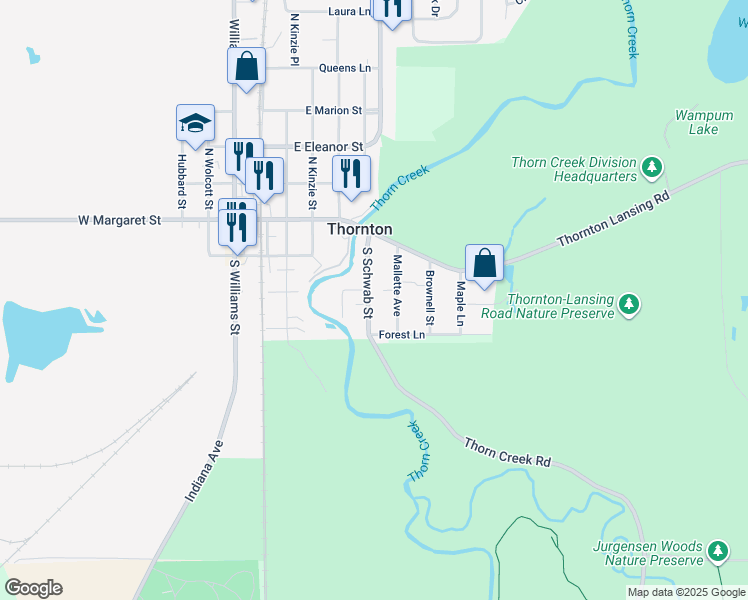 map of restaurants, bars, coffee shops, grocery stores, and more near 305 South Schwab Street in Thornton