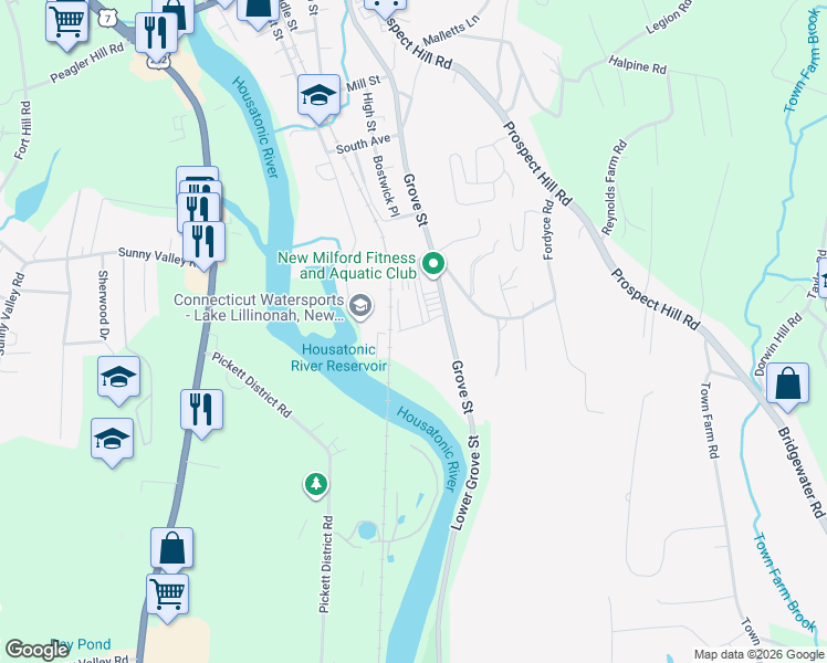 map of restaurants, bars, coffee shops, grocery stores, and more near 29 Anderson Avenue in New Milford