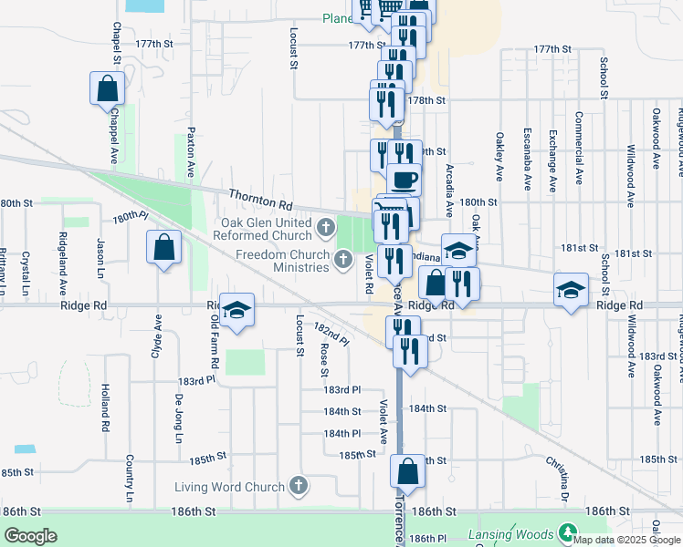 map of restaurants, bars, coffee shops, grocery stores, and more near 2261 Indiana Avenue in Lansing