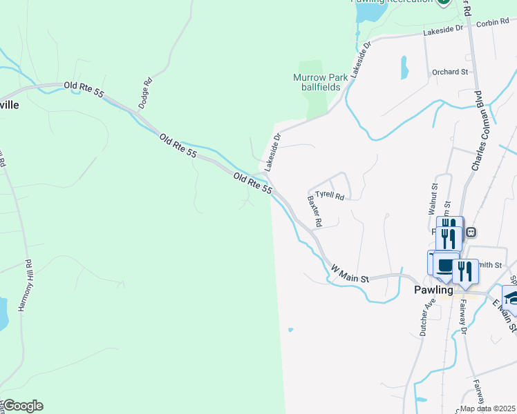 map of restaurants, bars, coffee shops, grocery stores, and more near 5 Old Route 55 in Pawling