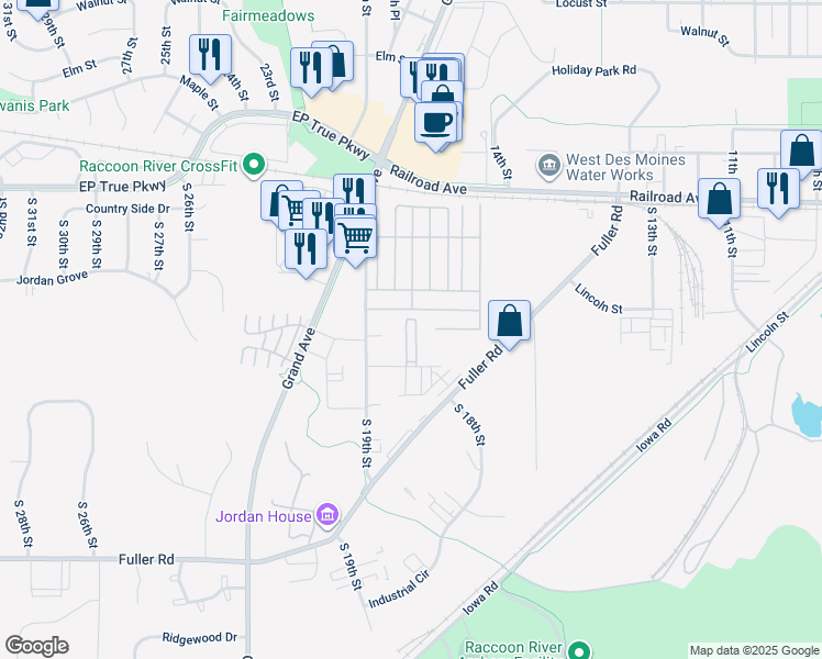 map of restaurants, bars, coffee shops, grocery stores, and more near 1813 Bennett Drive in West Des Moines