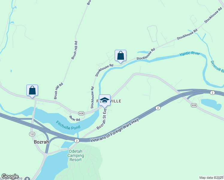 map of restaurants, bars, coffee shops, grocery stores, and more near 185 Fitchville Road in Bozrah