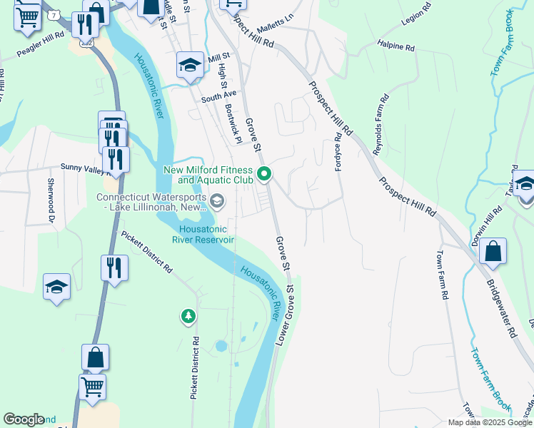 map of restaurants, bars, coffee shops, grocery stores, and more near 4 Anderson Avenue in New Milford