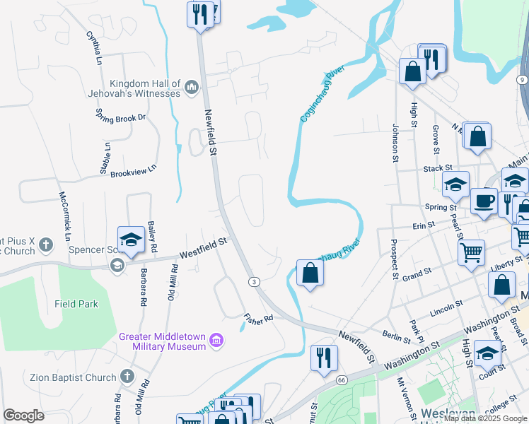 map of restaurants, bars, coffee shops, grocery stores, and more near 174-299 Rose Circle in Middletown