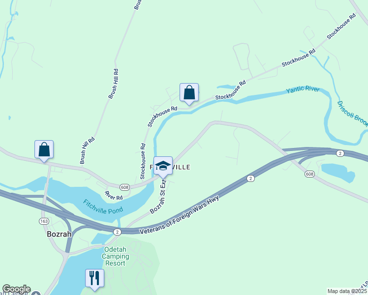 map of restaurants, bars, coffee shops, grocery stores, and more near 185 Fitchville Road in Bozrah