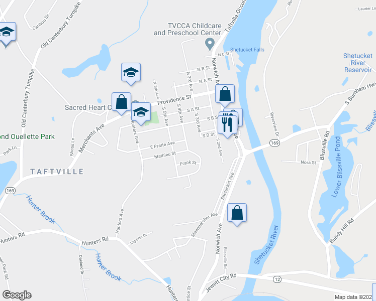 map of restaurants, bars, coffee shops, grocery stores, and more near 49 South 4th Avenue in Norwich