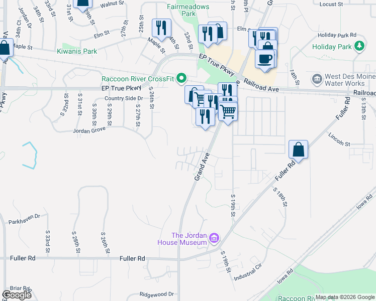 map of restaurants, bars, coffee shops, grocery stores, and more near 2202 Wolf Way in West Des Moines