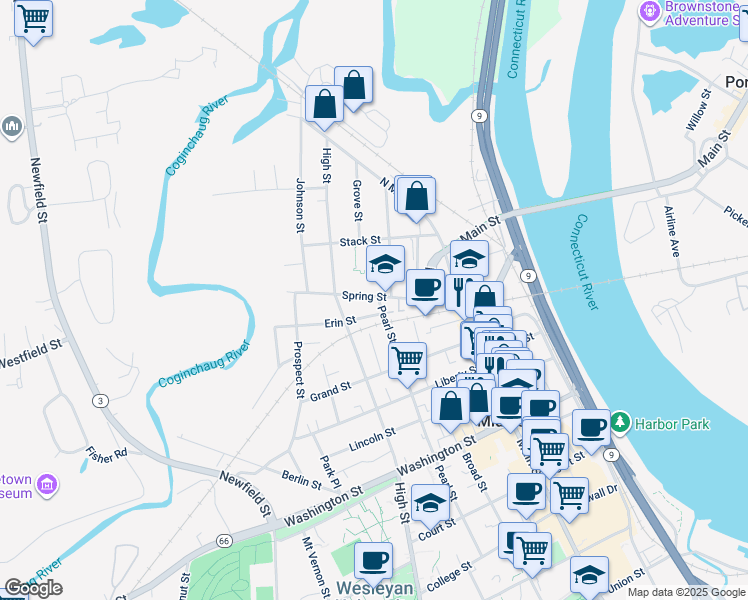 map of restaurants, bars, coffee shops, grocery stores, and more near 82 Spring Street in Middletown