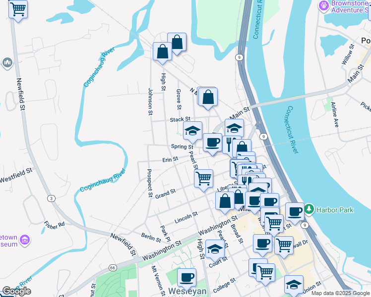 map of restaurants, bars, coffee shops, grocery stores, and more near 82 Spring Street in Middletown