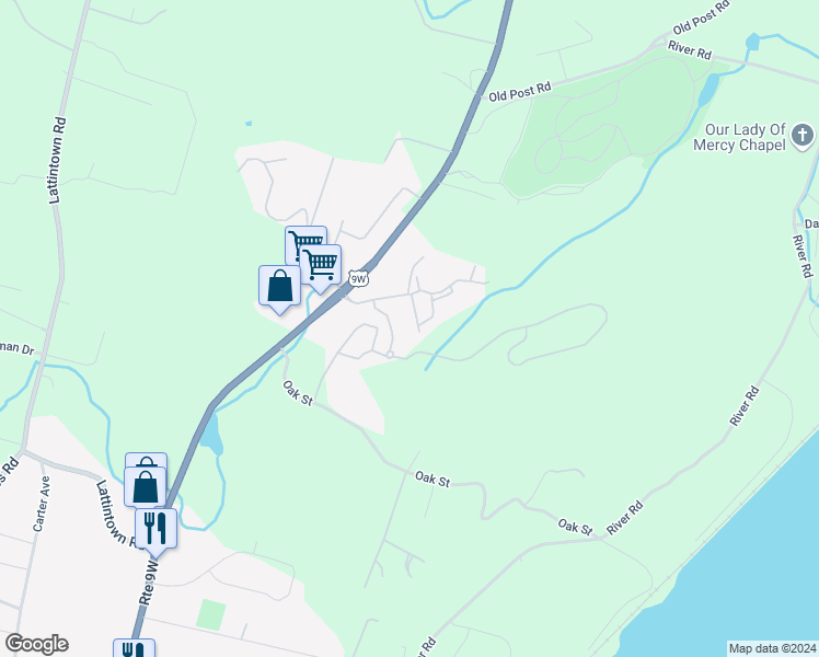 map of restaurants, bars, coffee shops, grocery stores, and more near 2101 Baldwin Lane in Newburgh