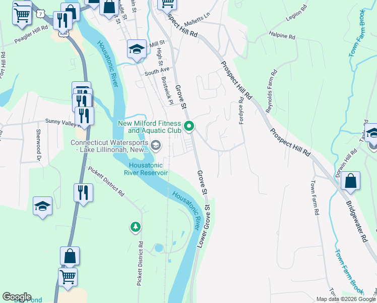 map of restaurants, bars, coffee shops, grocery stores, and more near 14 Anderson Avenue in New Milford