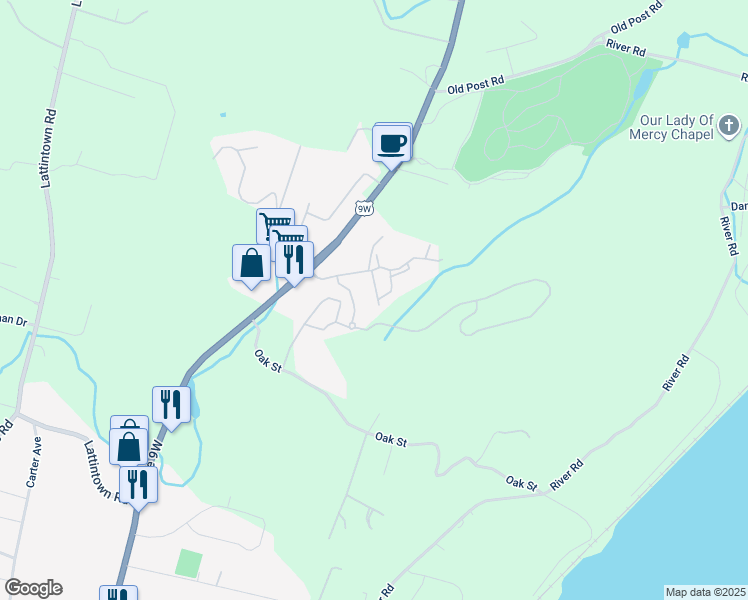 map of restaurants, bars, coffee shops, grocery stores, and more near 2101 Baldwin Lane in Newburgh