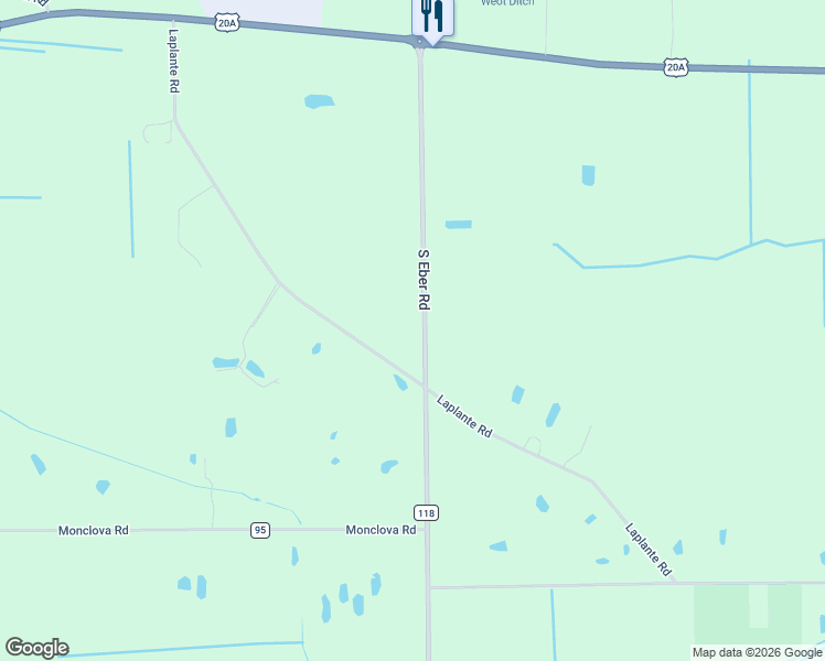 map of restaurants, bars, coffee shops, grocery stores, and more near 4050 Eber Rd in Monclova