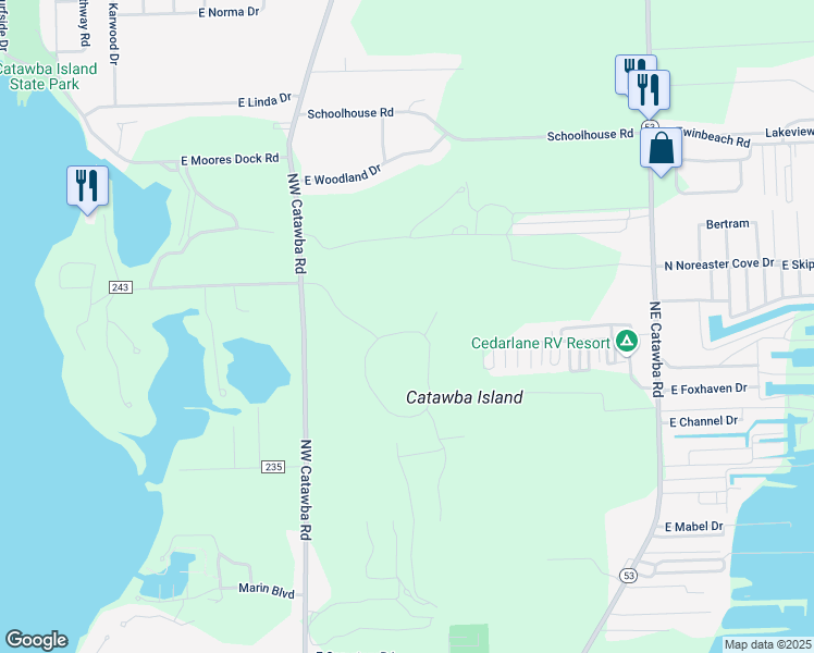 map of restaurants, bars, coffee shops, grocery stores, and more near 2700 North Canterbury Circle in Port Clinton