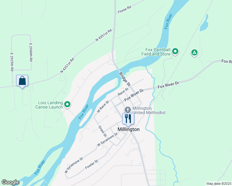 map of restaurants, bars, coffee shops, grocery stores, and more near 112 Race Street in Millington