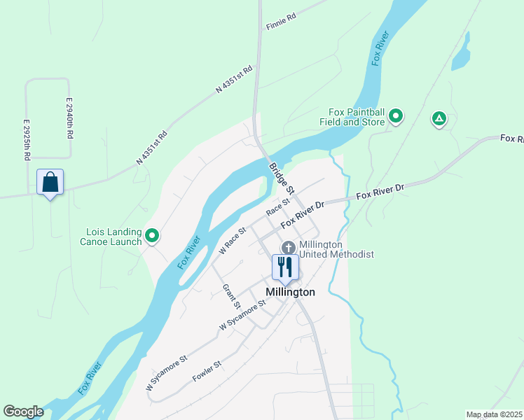 map of restaurants, bars, coffee shops, grocery stores, and more near 112 Race Street in Millington