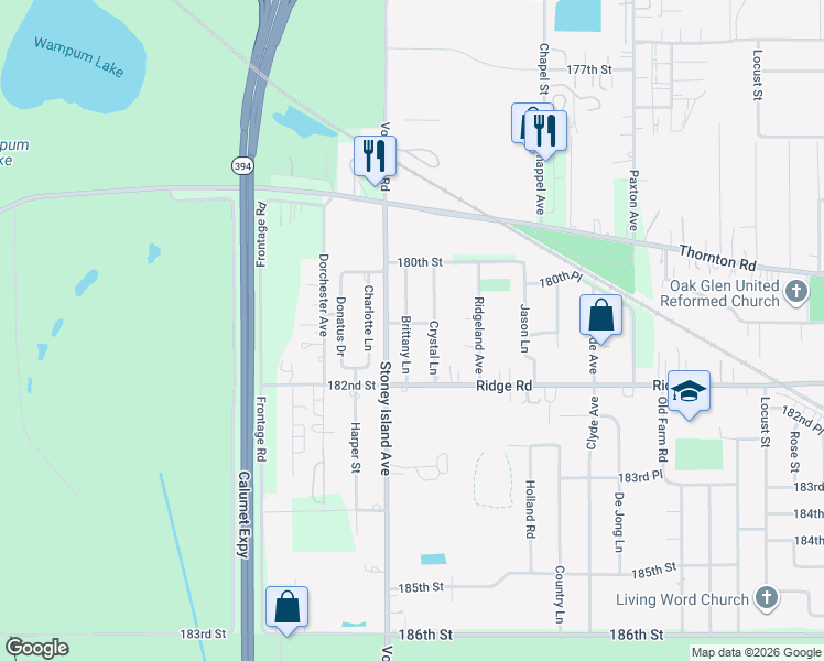 map of restaurants, bars, coffee shops, grocery stores, and more near 18117 Brittany Lane in Lansing