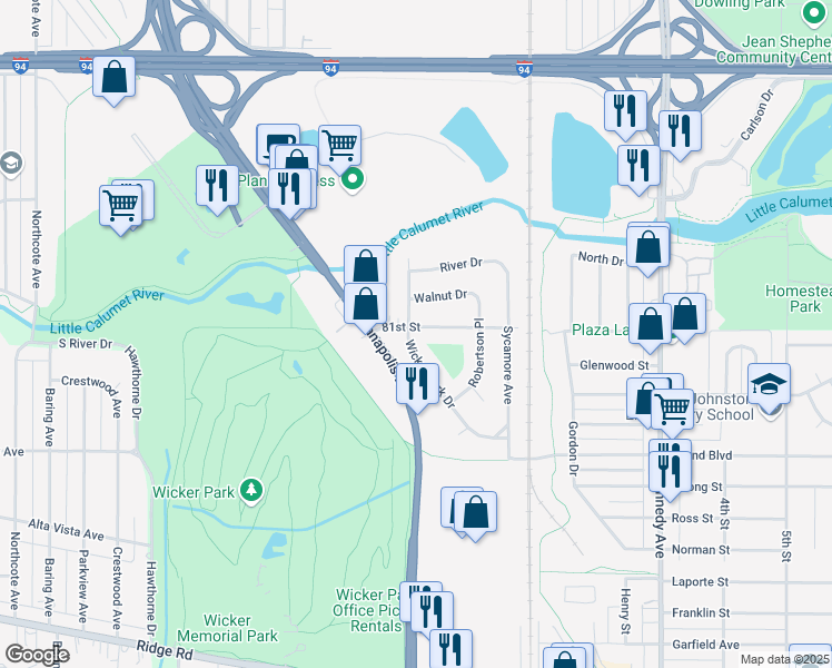 map of restaurants, bars, coffee shops, grocery stores, and more near 2406 81st Street in Highland