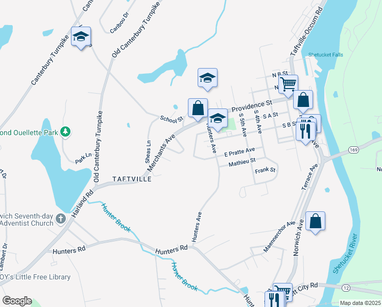 map of restaurants, bars, coffee shops, grocery stores, and more near 31 Pratte Avenue in Norwich