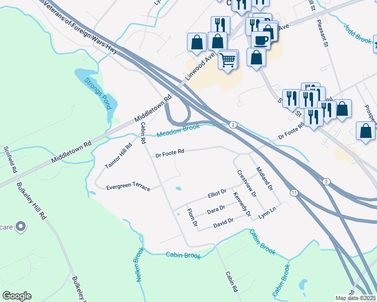 map of restaurants, bars, coffee shops, grocery stores, and more near 320 Doctor Foote Road in Colchester