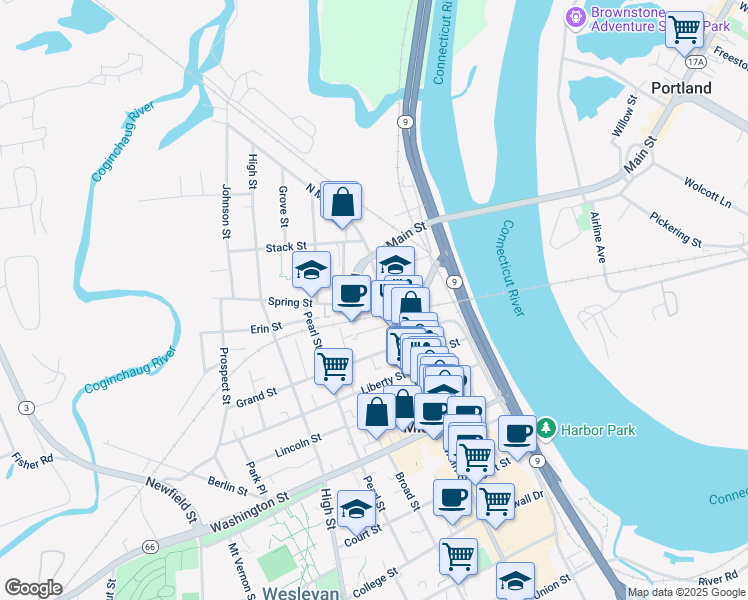 map of restaurants, bars, coffee shops, grocery stores, and more near 7 Spring Street in Middletown
