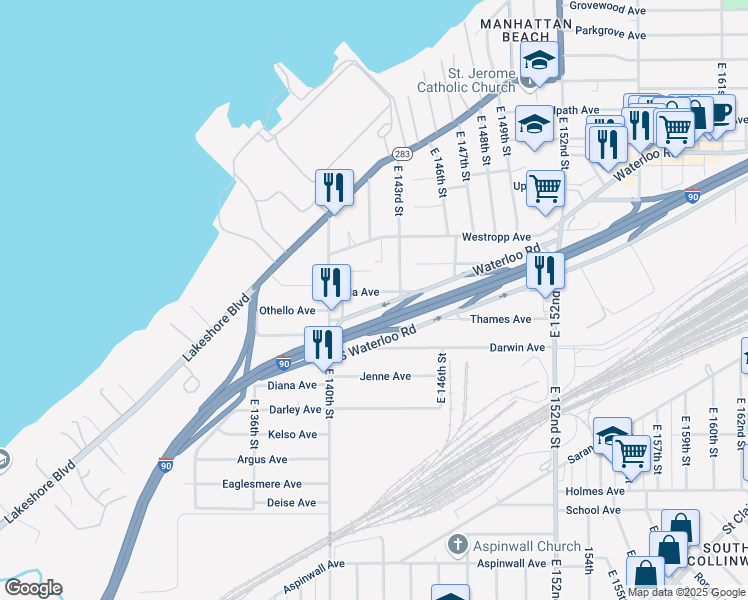 map of restaurants, bars, coffee shops, grocery stores, and more near 14134 Sylvia Avenue in Cleveland