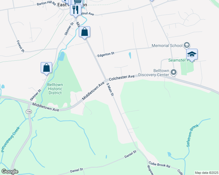 map of restaurants, bars, coffee shops, grocery stores, and more near 8 South Main Street in East Hampton