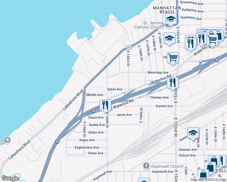 map of restaurants, bars, coffee shops, grocery stores, and more near 14106 Sylvia Avenue in Cleveland