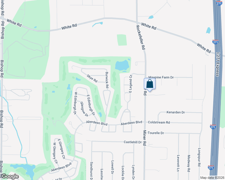 map of restaurants, bars, coffee shops, grocery stores, and more near 301 Burwick Road in Highland Heights
