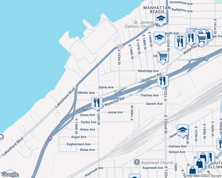 map of restaurants, bars, coffee shops, grocery stores, and more near 14134 Sylvia Avenue in Cleveland