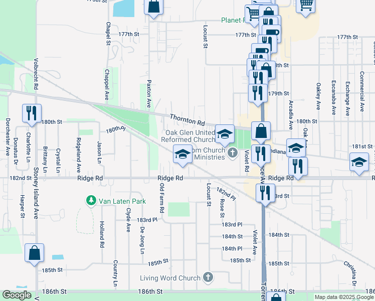 map of restaurants, bars, coffee shops, grocery stores, and more near 2063 Indiana Avenue in Lansing