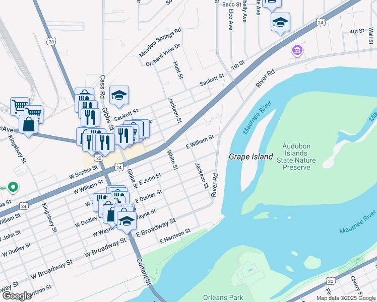map of restaurants, bars, coffee shops, grocery stores, and more near 426 East William Street in Maumee