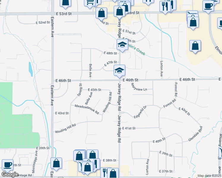 map of restaurants, bars, coffee shops, grocery stores, and more near 4445 Winding Hill Road in Davenport