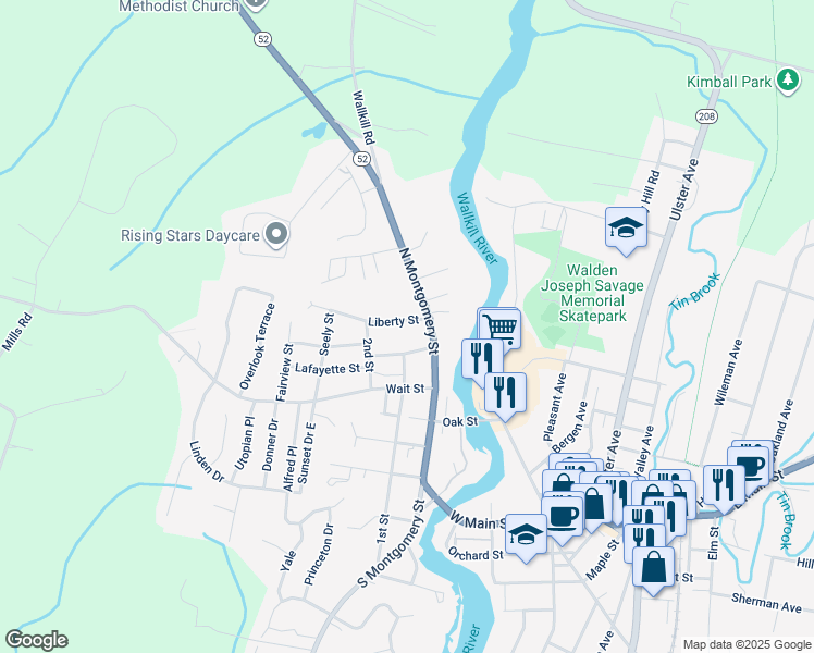 map of restaurants, bars, coffee shops, grocery stores, and more near 19 Liberty Street in Walden