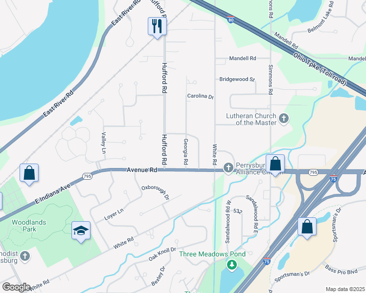 map of restaurants, bars, coffee shops, grocery stores, and more near 28695 Georgia Road in Perrysburg