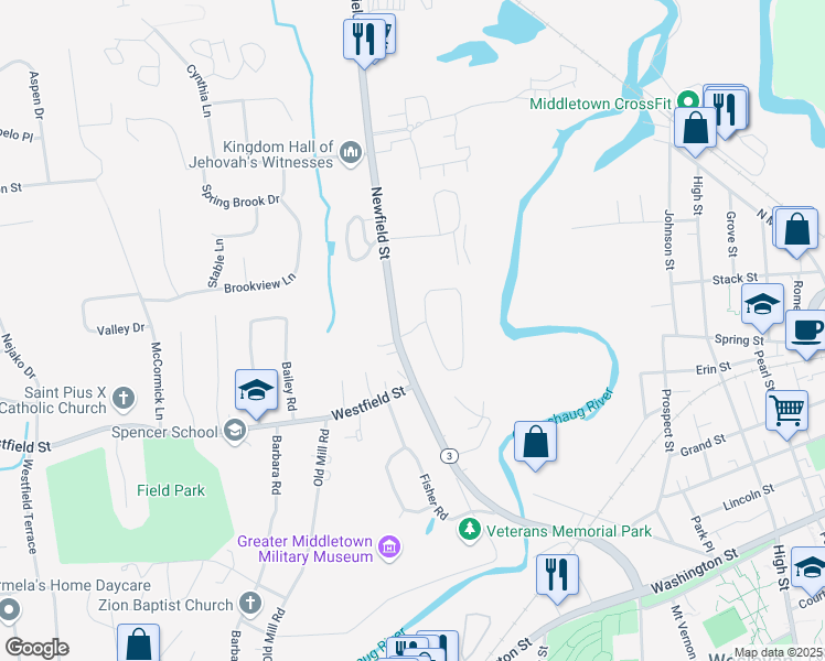 map of restaurants, bars, coffee shops, grocery stores, and more near 70 Rose Circle in Middletown