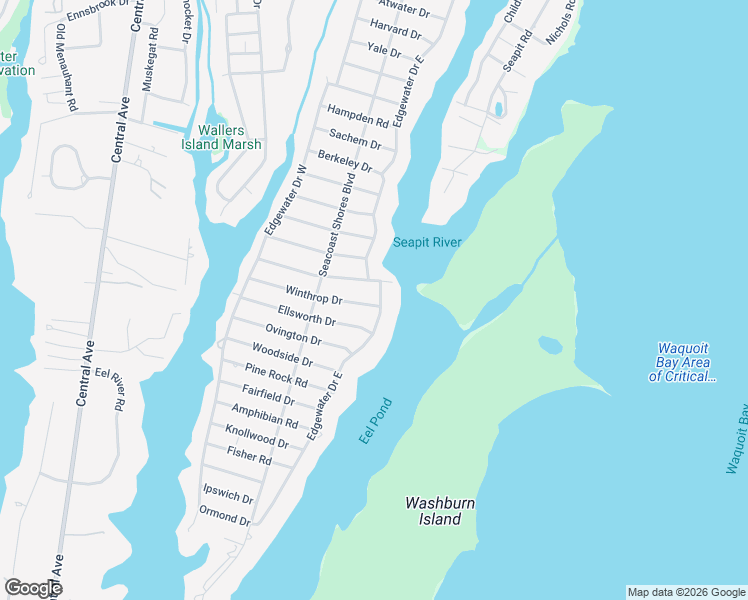 map of restaurants, bars, coffee shops, grocery stores, and more near 65 Winthrop Drive in Falmouth